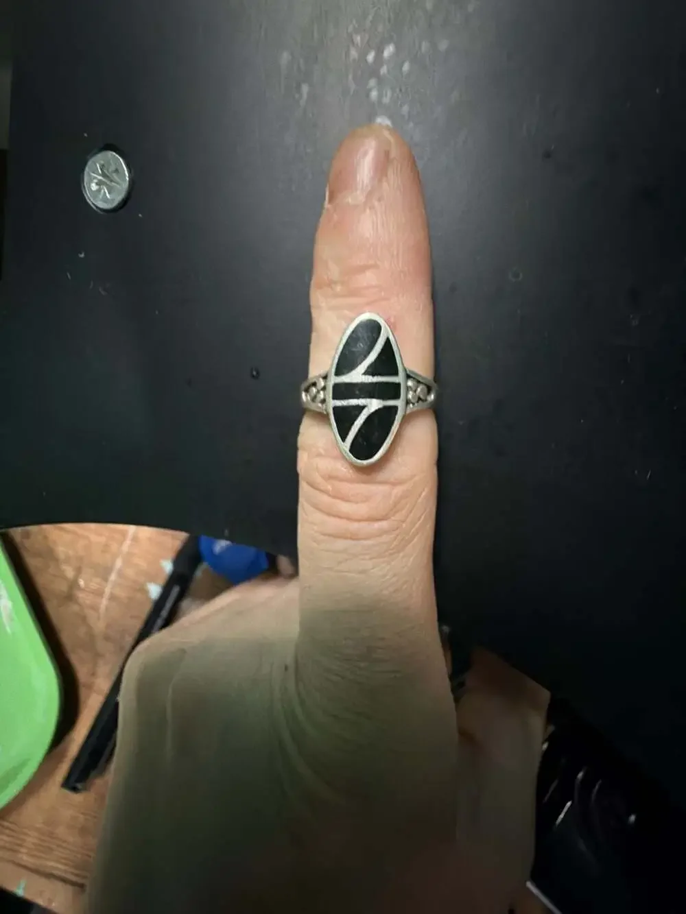 Vintage Southwestern Sterling Silver 925 Black Onyx Inlay Oval Ring